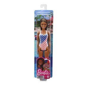 Barbie Flag Beach Barbie Brunette Doll 12" Stars & Stripes Swimsuit Olympics